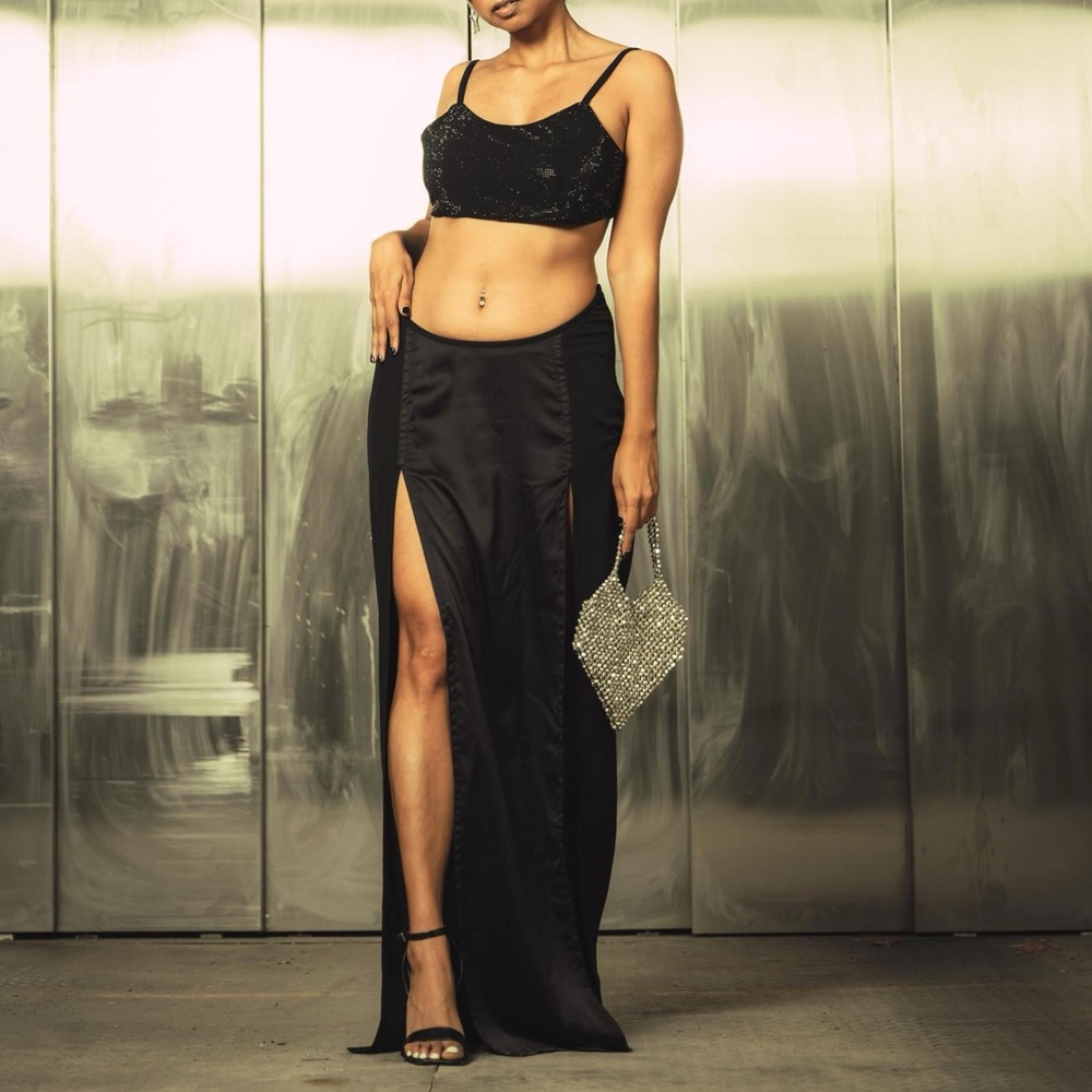 Black Rhinestone Two Piece Set